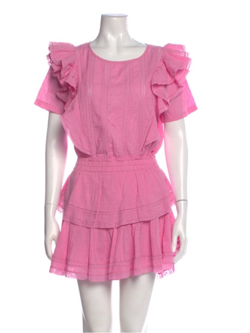 LoveShackFancy Pink Ruffle Tiered Mini Dress